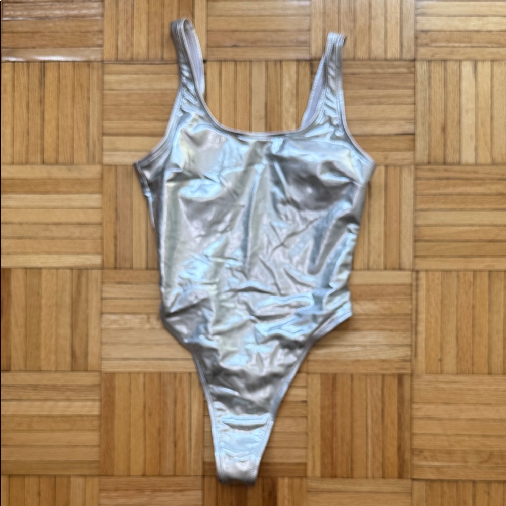 Metallic Silver One-Piece Swimsuit